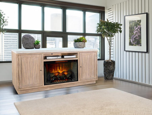 Sunny Designs - 78in Media Console with Electric Fireplace - Light Gray - K3675LW veiw 2