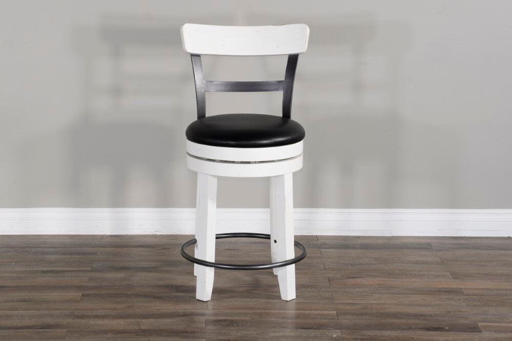 Sunny Designs - Carriage House 24inH Barstool with Back & Swivel Cushion Seat in White & Dark Brown (Set of 2) - 1624EC-B24 veiw 5