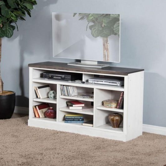 Sunny Designs - Carriage House 55in TV Console in White & Dark Brown - 3599EC-55 veiw 2