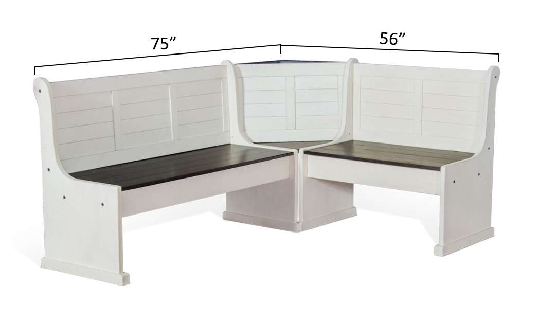 Sunny Designs - Carriage House Corner Bench (Nook) in White & Dark Brown - 0113EC-BL_BS veiw 2