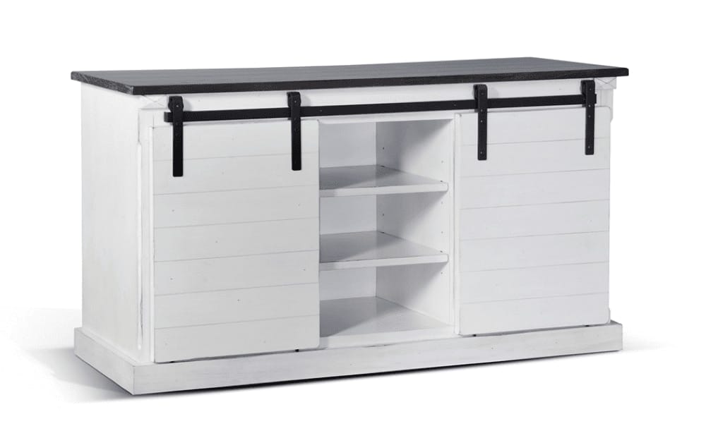 Sunny Designs - European Cottage Barn Door 65in TV Console in White & Dark Brown - 3577EC-2 veiw 1