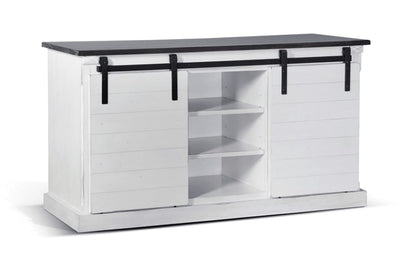 Sunny Designs - European Cottage Barn Door 65in TV Console in White & Dark Brown - 3577EC-2 veiw 1