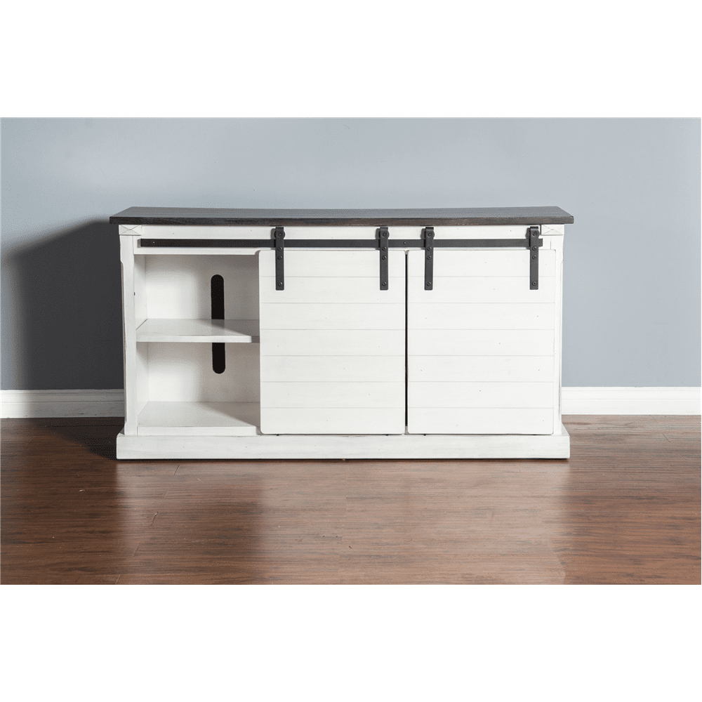 Sunny Designs - European Cottage Barn Door 65in TV Console in White & Dark Brown - 3577EC-2 veiw 2