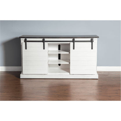 Sunny Designs - European Cottage Barn Door 65in TV Console in White & Dark Brown - 3577EC-2 veiw 3