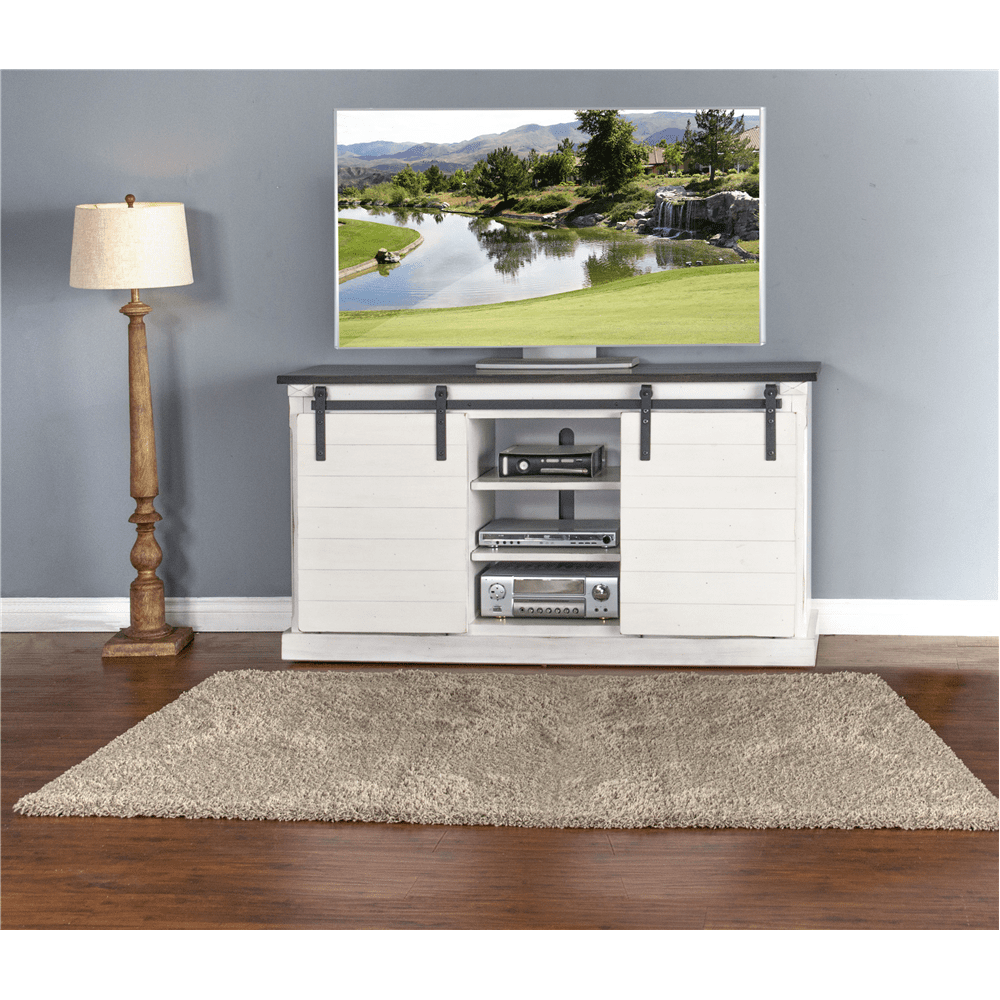 Sunny Designs - European Cottage Barn Door 65in TV Console in White & Dark Brown - 3577EC-2 veiw 4