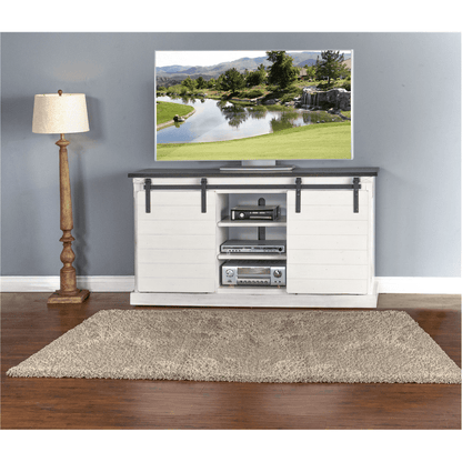 Sunny Designs - European Cottage Barn Door 65in TV Console in White & Dark Brown - 3577EC-2 veiw 4