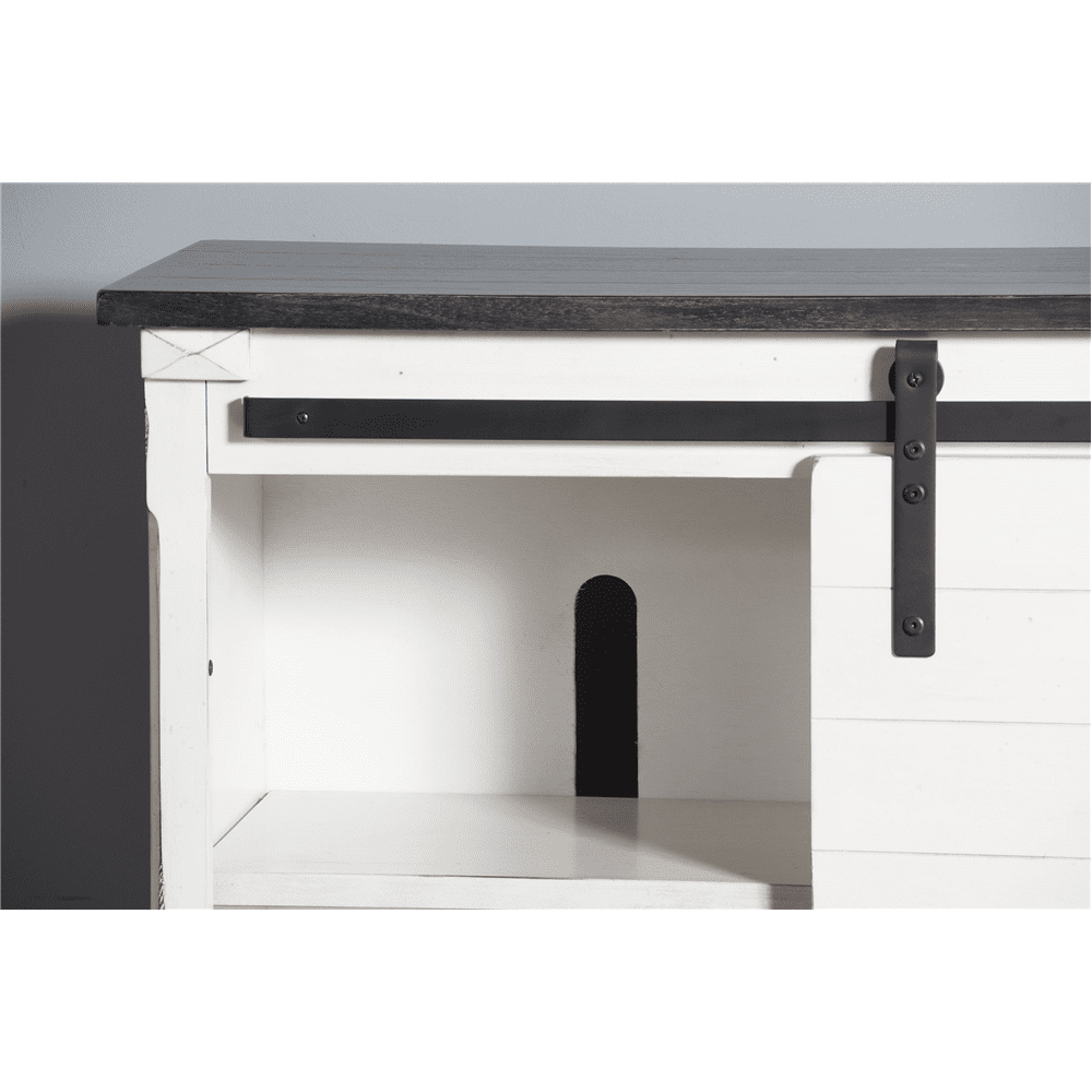 Sunny Designs - European Cottage Barn Door 65in TV Console in White & Dark Brown - 3577EC-2 veiw 7