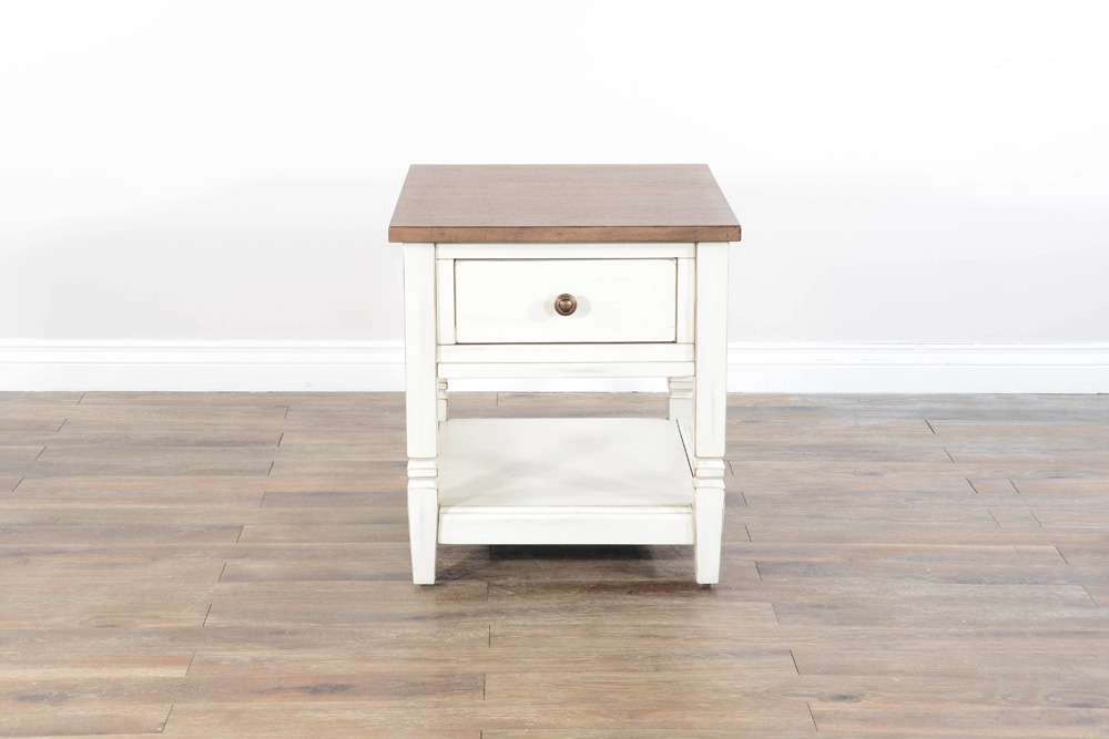Sunny Designs -  Pasadena 1-Drawer Farmhouse Mahogany End Table in Off White - 3170MB-E veiw 2