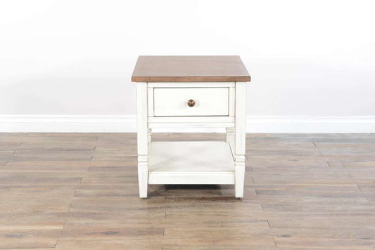 Sunny Designs -  Pasadena 1-Drawer Farmhouse Mahogany End Table in Off White - 3170MB-E veiw 2