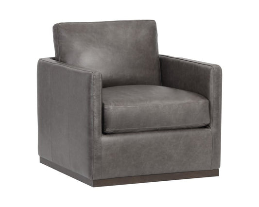 Sunpan - 5West Portman Swivel Lounge Chair - Marseille Concrete Leather - 106484 view 1