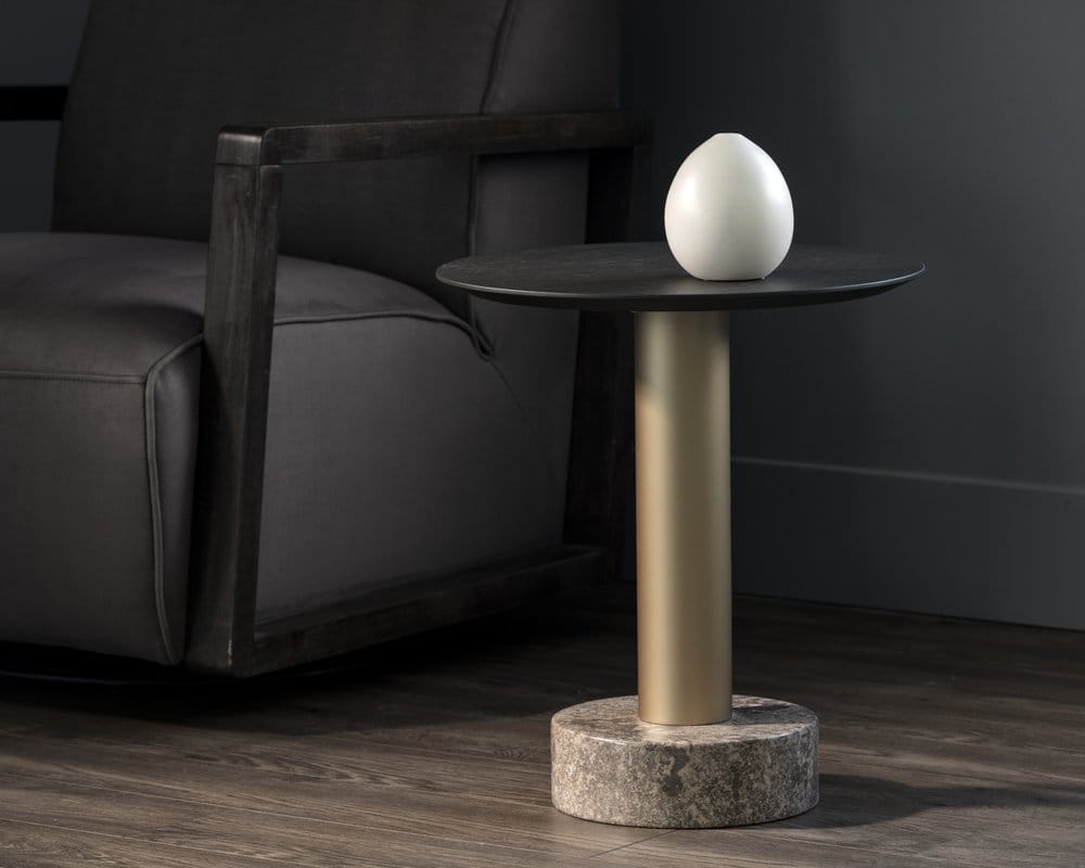Sunpan - Artezia Monaco End Table - Gold - Grey Marble / Charcoal Grey - 104629 view 3