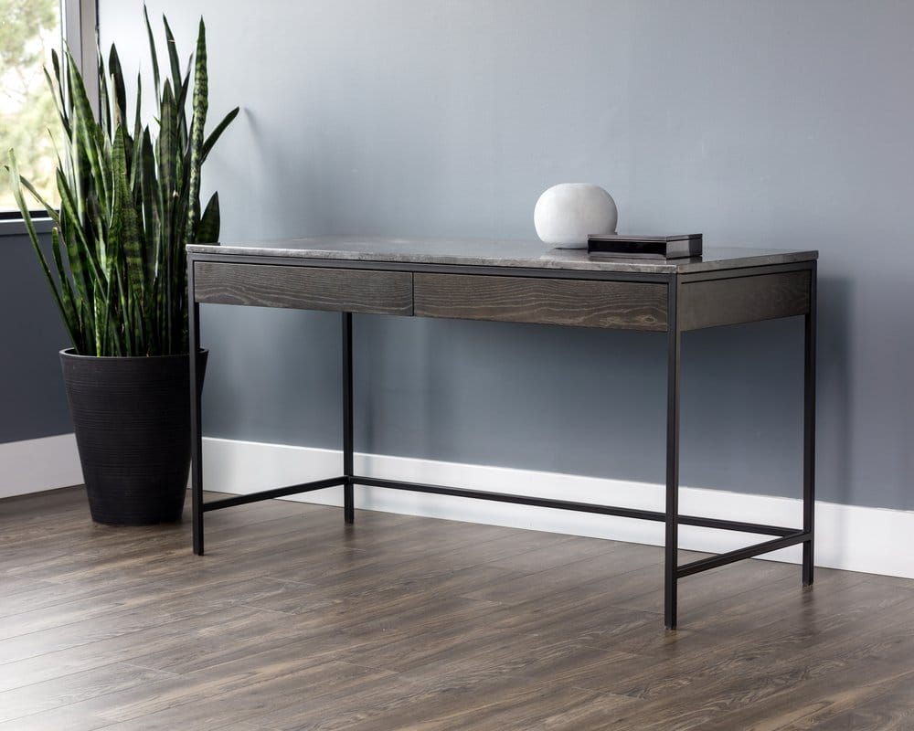 Sunpan - Artezia Stamos Desk - Black - Grey Marble / Charcoal Grey - 104634 view 4