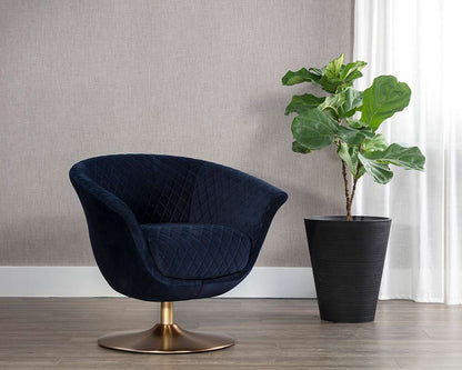Sunpan - Ikon Carine Swivel Lounge Chair - Quilted Abbington Navy - 108045 veiw 5