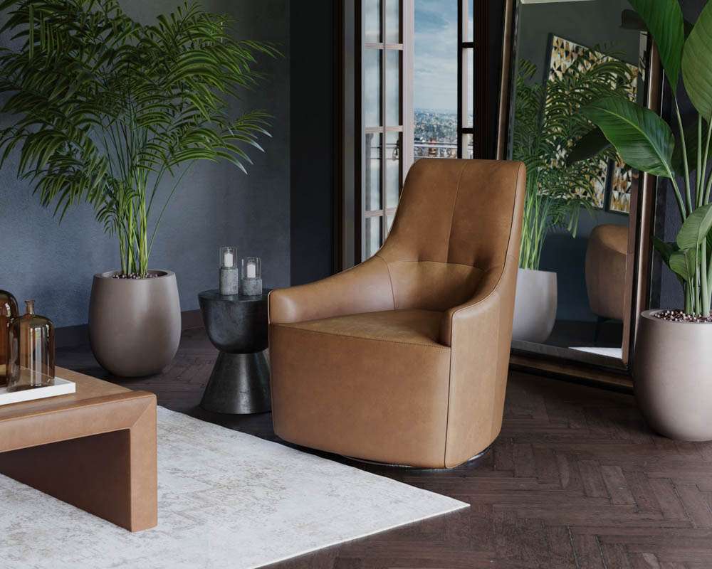 Sunpan - Carmine Swivel Lounge Chair - Cognac Leather - 111264 veiw 4