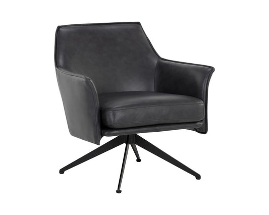 Sunpan - Crosby Swivel Lounge Chair - Alpine Black Leather - 111085_CLOSEOUT view 1