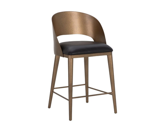 Sunpan - Dezirae Counter Stool - Antique Brass - Charcoal Black Leather - 111047_CLOSEOUT view 1