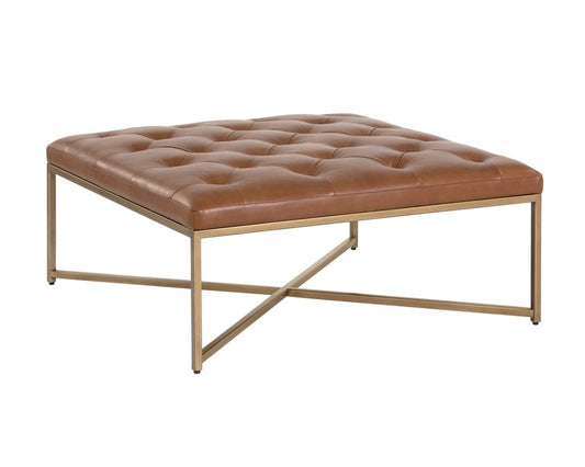 Sunpan - MIXT Endall Ottoman - Antique Brass - Vintage Camel Leather - 104088 view 1