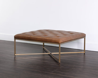 Sunpan - MIXT Endall Ottoman - Antique Brass - Vintage Camel Leather - 104088 view 3