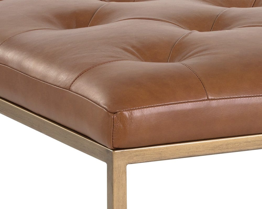 Sunpan - MIXT Endall Ottoman - Antique Brass - Vintage Camel Leather - 104088 view 4