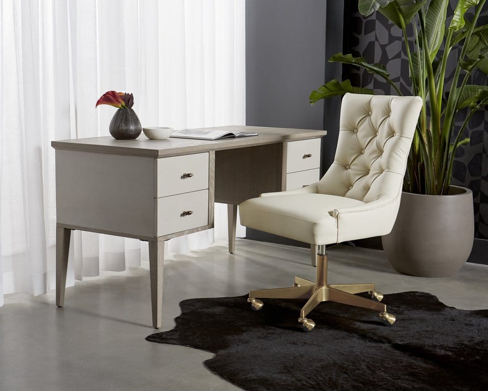 Sunpan - MIXT Pattinson Desk - White Ceruse - Oyster Shagreen - 106867 view 4