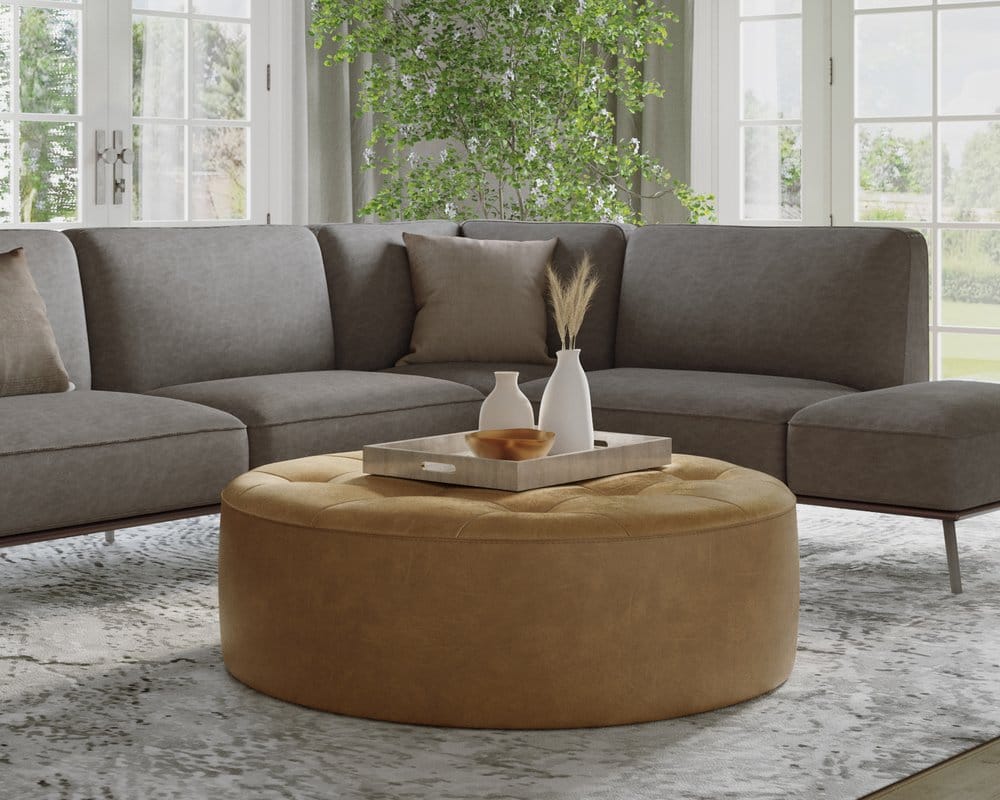 Sunpan - Nilda Ottoman - Camel Leather - 109015 view 4