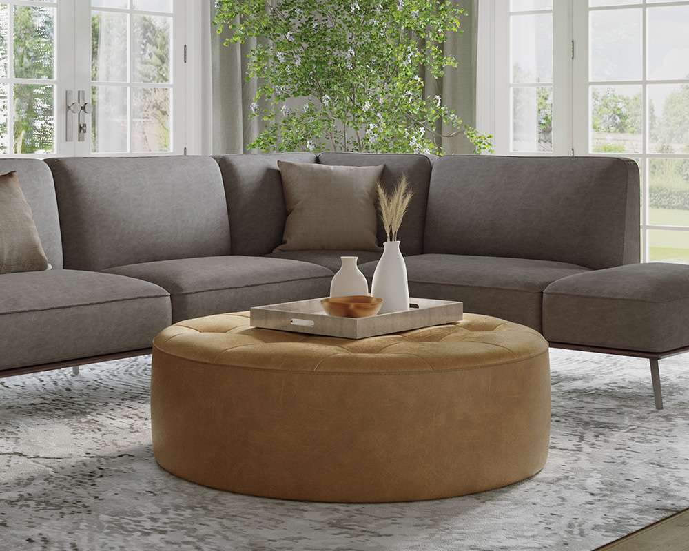 Sunpan - Nilda Ottoman - Camel Leather - 109015 veiw 4
