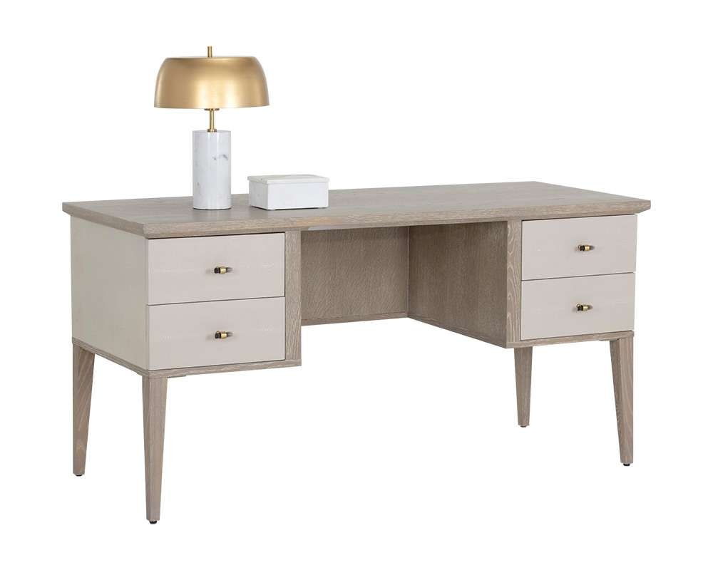 Sunpan - MIXT Pattinson Desk - White Ceruse - Oyster Shagreen - 106867 veiw 1