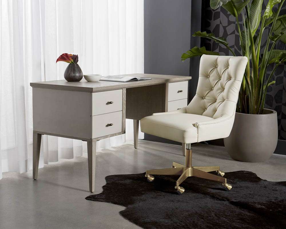 Sunpan - MIXT Pattinson Desk - White Ceruse - Oyster Shagreen - 106867 veiw 4