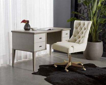 Sunpan - MIXT Pattinson Desk - White Ceruse - Oyster Shagreen - 106867 veiw 4