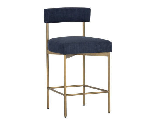 Sunpan - Seneca Counter Stool - Antique Brass - Arena Navy - 106060 view 1