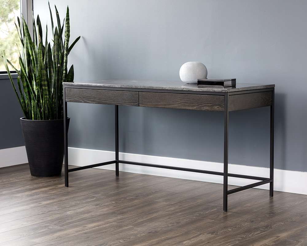 Sunpan - Artezia Stamos Desk - Black - Grey Marble / Charcoal Grey - 104634 veiw 4
