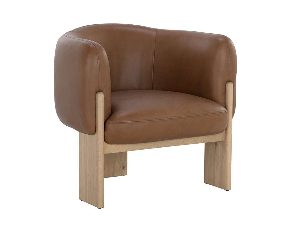 Sunpan - Trine Lounge Chair - Rustic Oak - Vintage Camel Leather - 111087 veiw 1