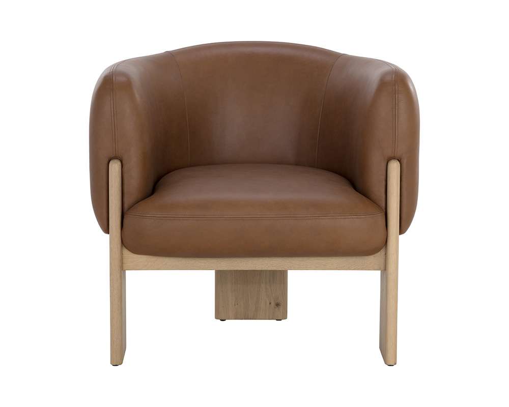 Sunpan - Trine Lounge Chair - Rustic Oak - Vintage Camel Leather - 111087 veiw 2