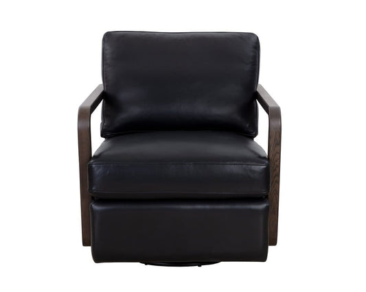 Sunpan - Westport Castell Swivel Lounge Chair - Brown - Cortina Black Leather - 111248_CLOSEOUT view 2