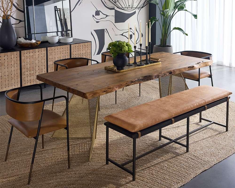 Sunpan - Zancor Bench - Gunmetal - Tan Leather - 109404 veiw 3