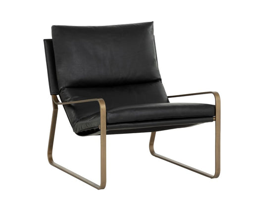 Sunpan - Zancor Lounge Chair - Antique Brass - Charcoal Black Leather - 110657 view 1