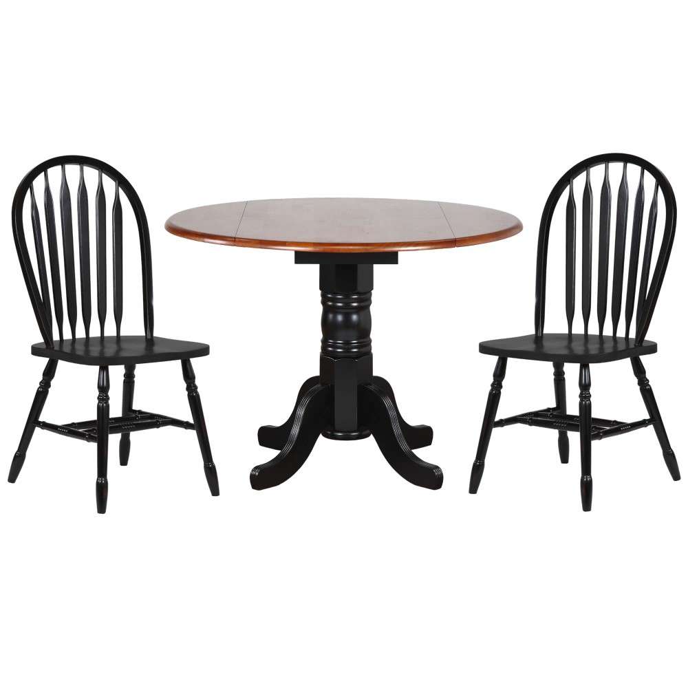Sunset Trading - 3 Piece 42in Round Drop Leaf Dining Set with Arrowback Chairs - DLU-TPD4242-820-AB3PC veiw 1