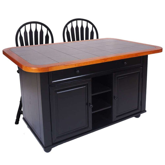 Sunset Trading - 3 Piece Antique Black Kitchen Island Set with Inlaid Granite Top - CY-KITT02-B24-AB3PC veiw 1