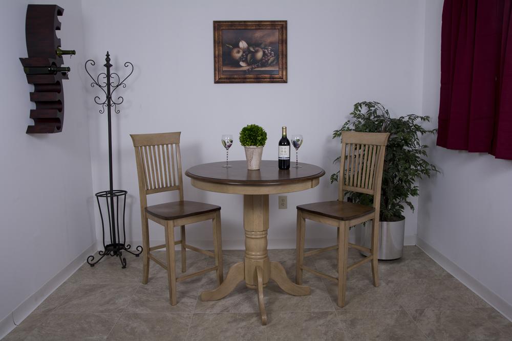 Sunset Trading - 3 Piece Brook 36in Round Pub Table Set with Fancy Slat Stools - DLU-BR3636CB-B70-PW3PC veiw 1