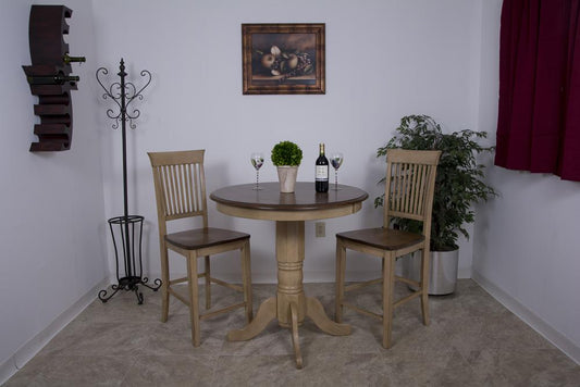 Sunset Trading - 3 Piece Brook 36in Round Pub Table Set with Fancy Slat Stools - DLU-BR3636CB-B70-PW3PC veiw 1