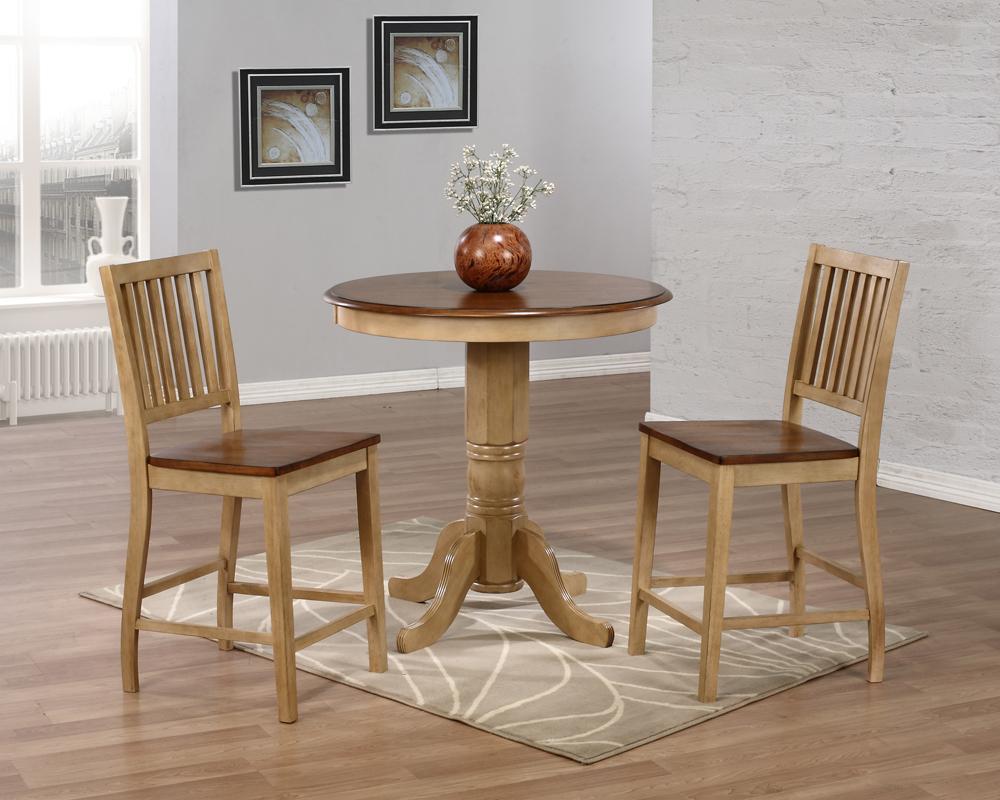 Sunset Trading - 3 Piece Brook 36in Round Pub Table Set with Slat Back Stools - DLU-BR3636CB-B60-PW3PC veiw 1