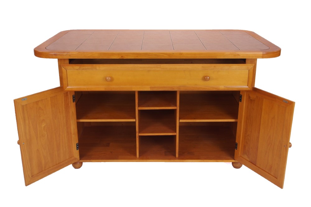Sunset Trading - 3 Piece Light Oak Kitchen Island Set with Beige Khaki Tile Top - CY-KITT02-B24-LO3PC veiw 2
