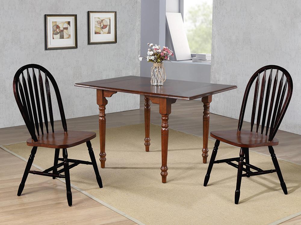 Sunset Trading - 3PC 34-48in Rectangular Expandable Solid Wood Dining Set  - Antique Black with Cherry Rub Through and Chestnut Brown - PK-3448CT-820CM-BCH3P veiw 2