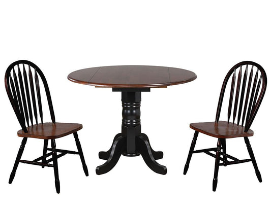 Sunset Trading - 3PC 42in Round Extendable Solid Wood Dining Set  - Antique Black with Cherry Rub Through and Chestnut Brown - DLU-4242-820CM-BCH3P veiw 1