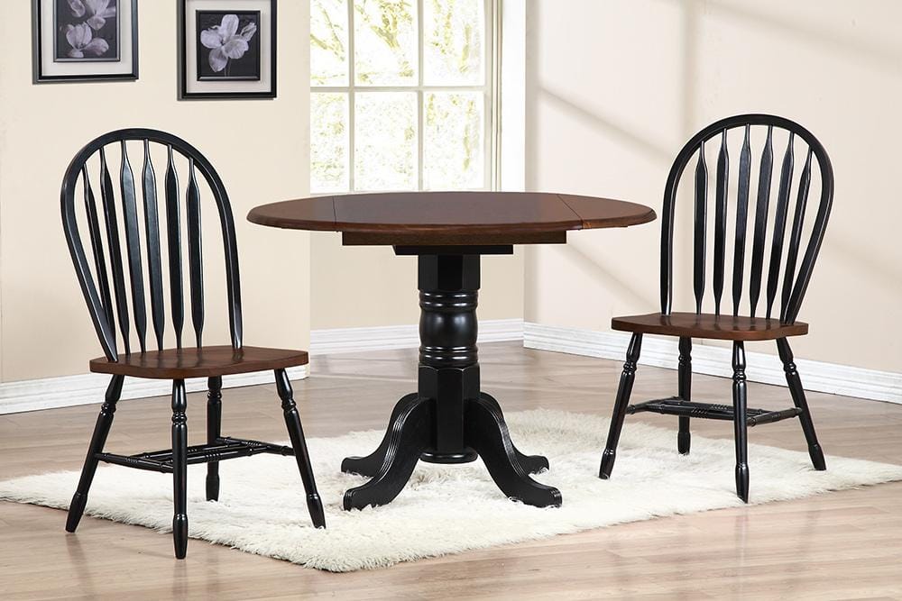 Sunset Trading - 3PC 42in Round Extendable Solid Wood Dining Set  - Antique Black with Cherry Rub Through and Chestnut Brown - DLU-4242-820CM-BCH3P veiw 2