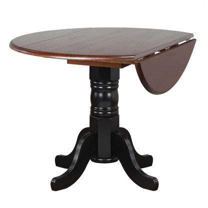 Sunset Trading - 3PC 42in Round Extendable Solid Wood Dining Set  - Antique Black with Cherry Rub Through and Chestnut Brown - DLU-4242-820CM-BCH3P veiw 4