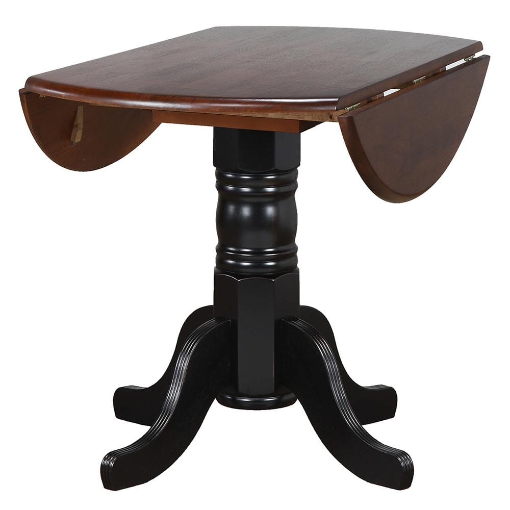 Sunset Trading - 3PC 42in Round Extendable Solid Wood Dining Set  - Antique Black with Cherry Rub Through and Chestnut Brown - DLU-4242-820CM-BCH3P veiw 5
