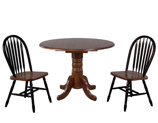 Sunset Trading - 3PC 42in Round Extendable Solid Wood Dining Set  - Antique Black with Cherry Rub Through and Chestnut Brown - DLU-4242CT-820CM-BCH3P veiw 1