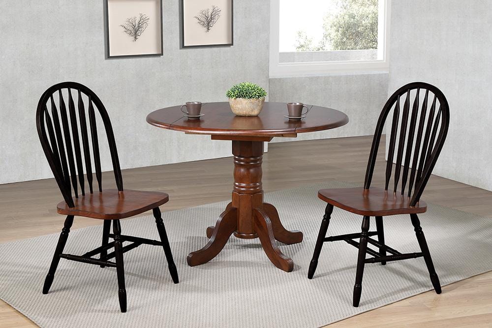 Sunset Trading - 3PC 42in Round Extendable Solid Wood Dining Set  - Antique Black with Cherry Rub Through and Chestnut Brown - DLU-4242CT-820CM-BCH3P veiw 2