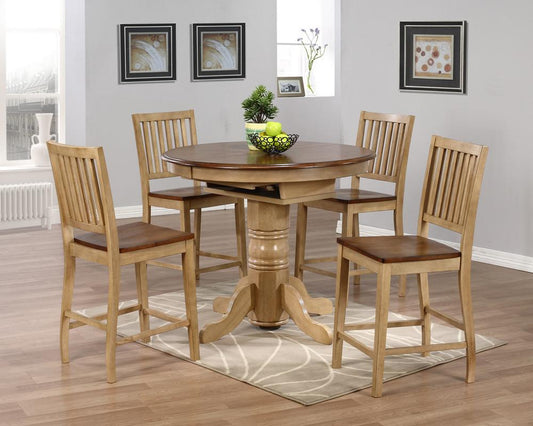 Sunset Trading - 5 Piece Brook Round or Oval Butterfly Leaf Pub Table Set with Slat Back Stools - DLU-BR4260CB-B60-PW5PC veiw 1